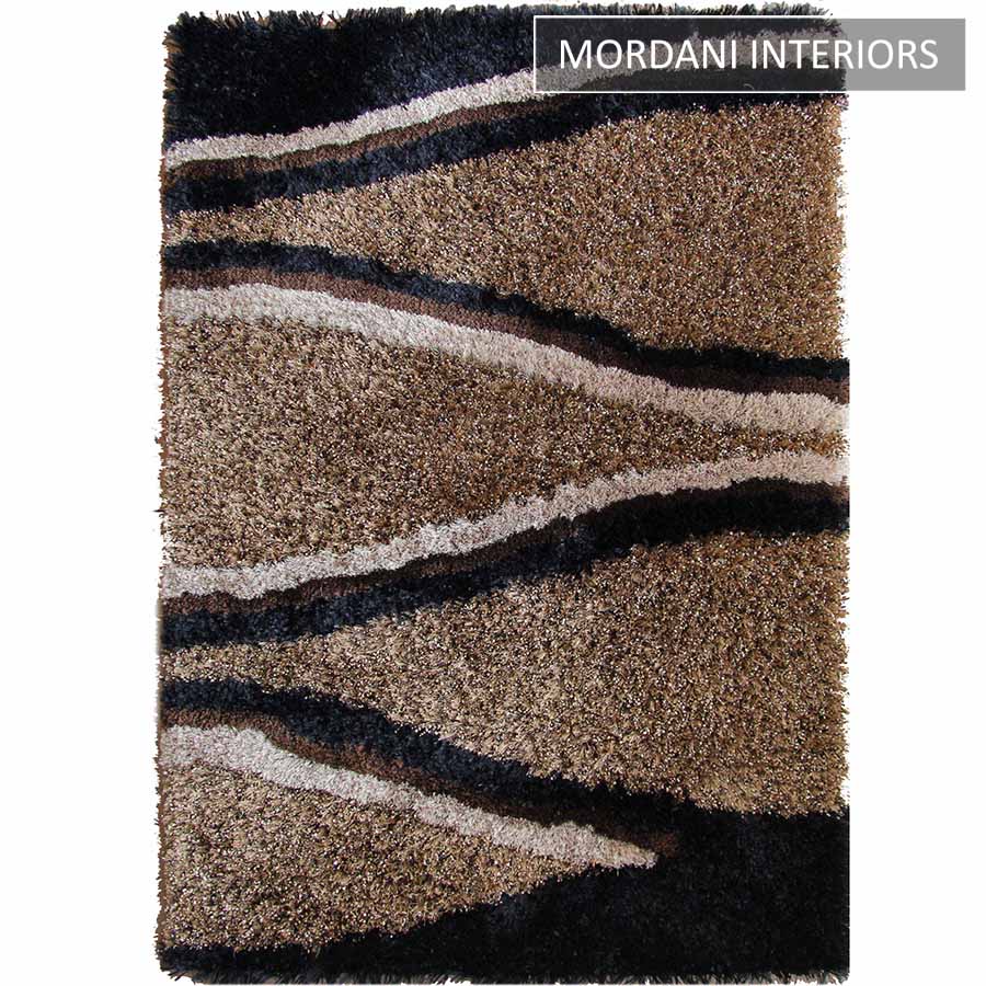  025-A-Brown And Black Contemporary Shaggy Leaving Room Rug